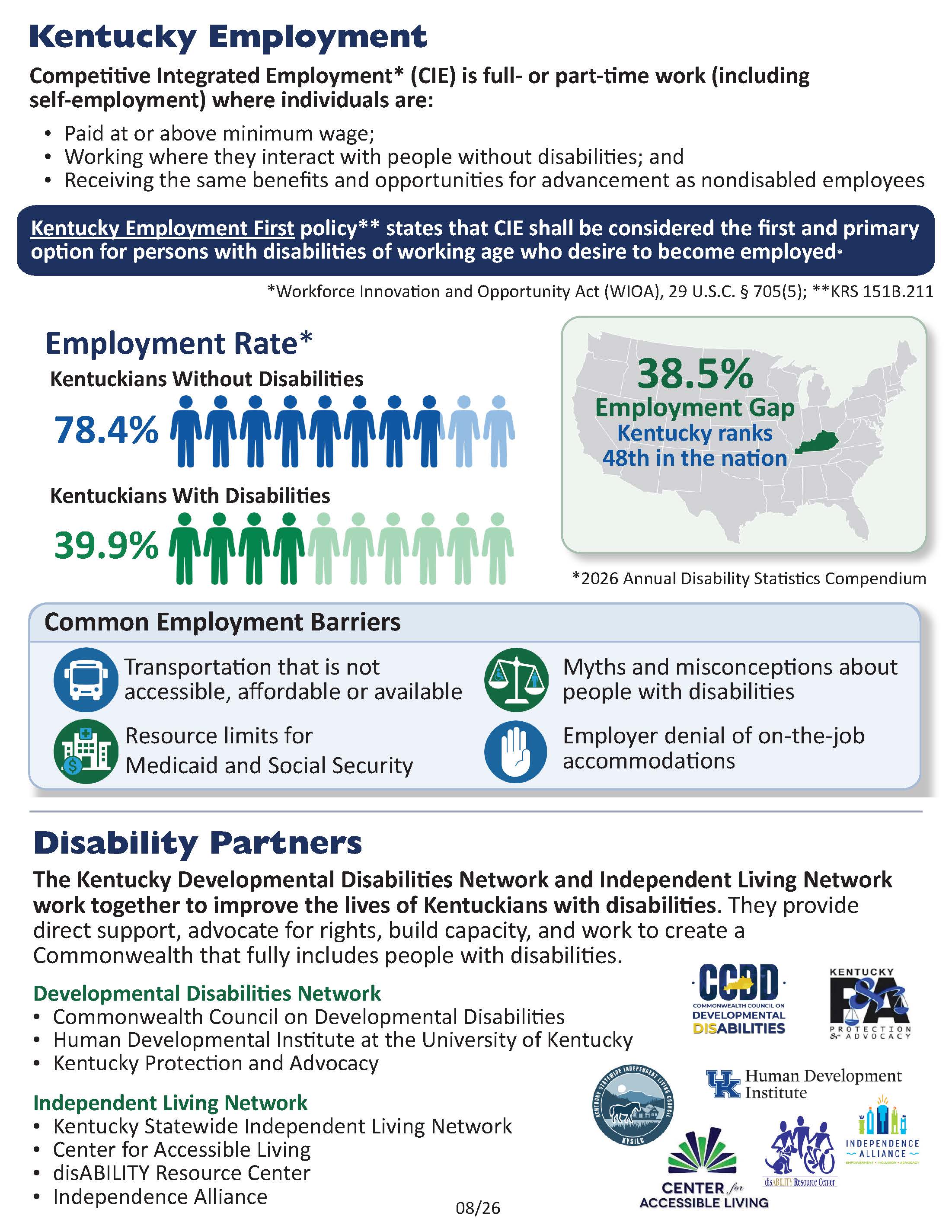 Kentucky Employment Competitive Integrated Employment* (CIE) is full- or part-time work (including self-employment) where indivi